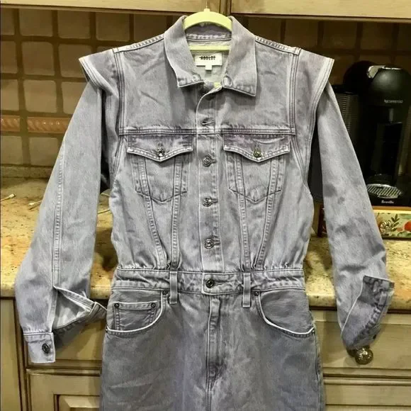 Free People AGOLDE Reyna Jumpsuit Coveralls 1 Pc Lilac Ashberry Denim - Picture 5 of 7